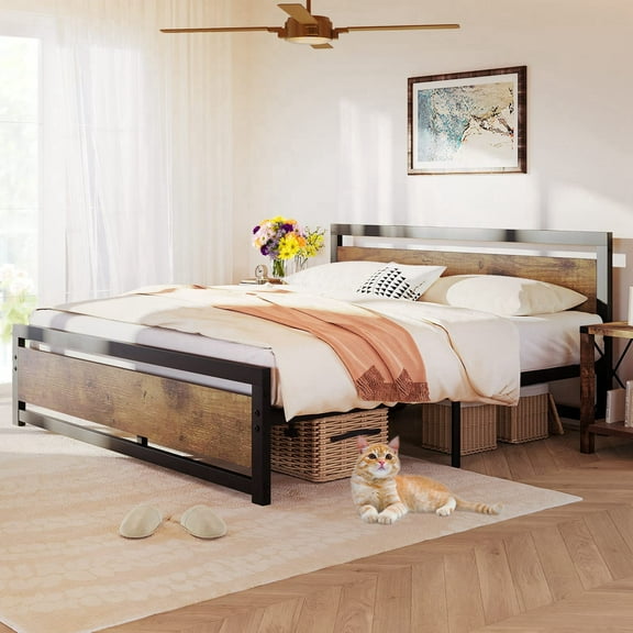 Soonbuy Full/Queen/King Bed Frame with Wooden Headboard,Duty Steel Slat