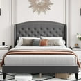 thumbnail image 1 of Soonbuy Full/Queen/King Platform Bed Frame, Upholstered Wingback Headboard,Light Gray, 1 of 6