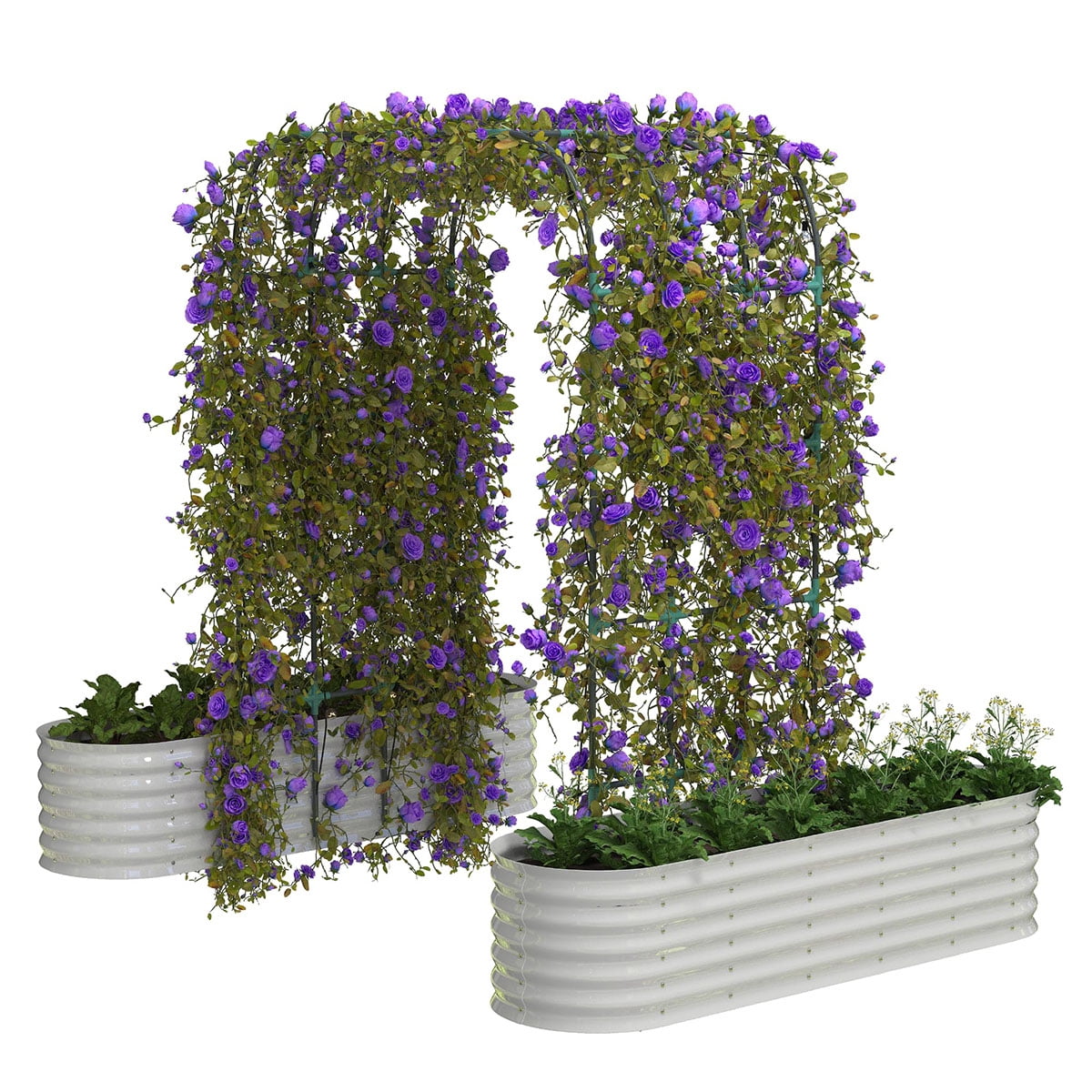 Soonbuy Galvanized Raised Garden Bed with 95" H Arch Trellis for Climbing Plants, Raised Outdoor Planter Box with Climbing Netting for Gardening, Climbing Vegetables, Flowers