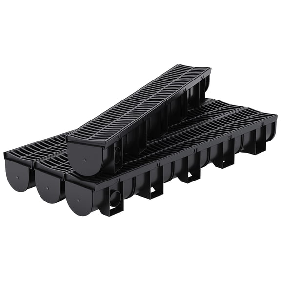 Soonbuy HDPE Trench Drain System, 5.9" w x 5.1" h Driveway Drainage Channel with Plastic Grates & End Caps, Heavy Duty for Patio, Garage, Yard & Pool Deck