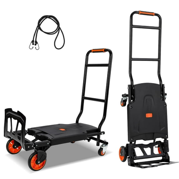 Soonbuy Heavy Duty Folding Hand Truck, 330 Lbs Large Capacity Foldable Dolly Cart, Platform Hand Truck with 4 Wheels and Elastic Ropes for Moving, Luggage, Shopping, Warehouse
