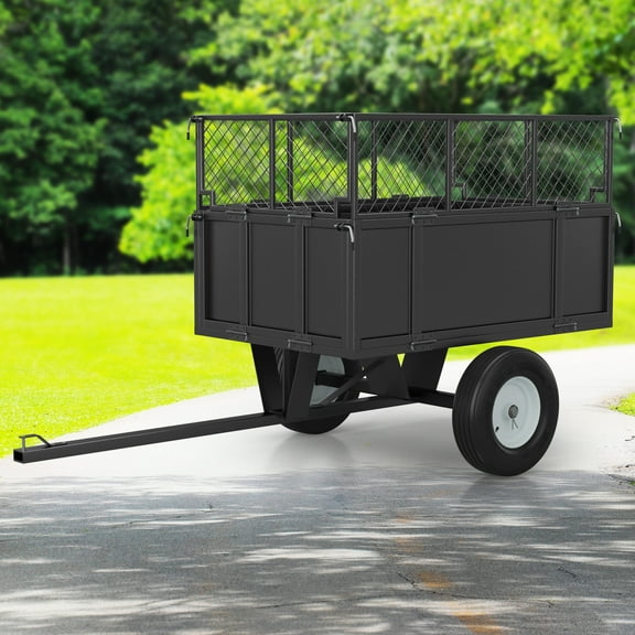 Soonbuy Heavy Duty Steel Utility Dump Trailer,17 Cu.Ft Garden Cart with Removable Mesh Sides & Pneumatic Tires, 750 Lbs Tow Behind Trailer for ATV, UTV, Lawn Tractor Hauling in Yard & Farm