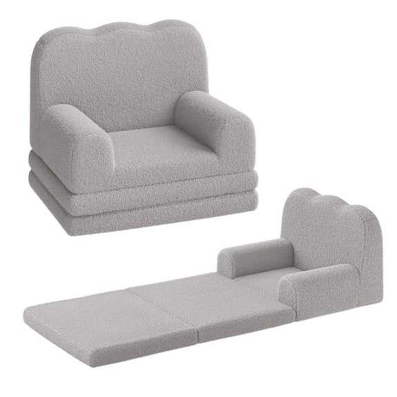 Soonbuy Kids Couch, 2-in-1 Convertible Teddy Fleece Fabric Toddler Sofa Chair, Soft Fold Out Couch Lounger for Kids, Comfy Children's Sofa Bed for Playroom, Nursery, Birthday Gift