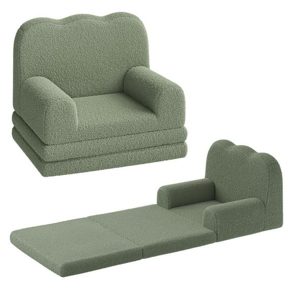 Soonbuy Kids Couch, 2-in-1 Convertible Teddy Fleece Fabric Toddler Sofa Chair, Soft Fold Out Couch Lounger for Kids, Comfy Children's Sofa Bed for Playroom, Nursery, Birthday Gift