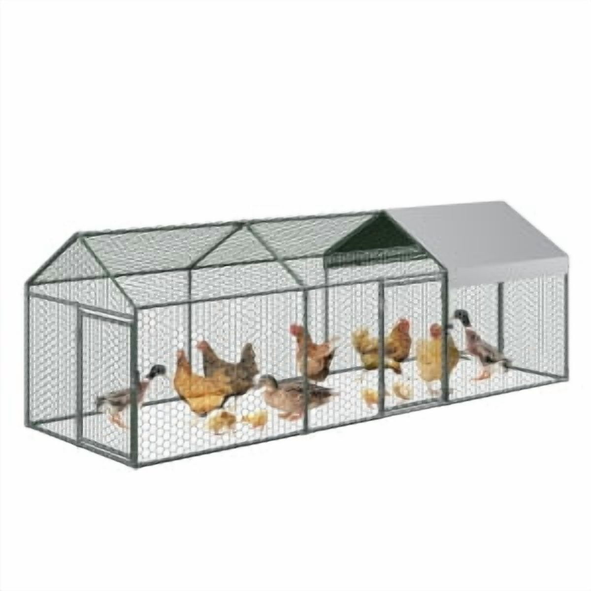 Soonbuy Metal ChickenCoop, Large Chicken Run with 3 Doors, Outdoor Hen House for Yard with Waterproof and Anti-UV Cover, Walk in Poultry Cage for Rabbit Duck Goose