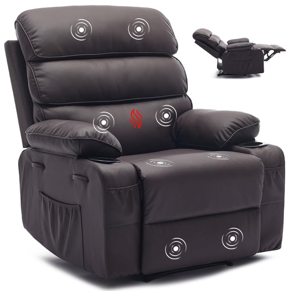 Soonbuy Modern Lounge Chair,PU Leather Extra Wide Manual Recliner for Adults with Massage and Heat, Large Lazy Chair with Comfort Arm and Back for Living Room, Bedroom