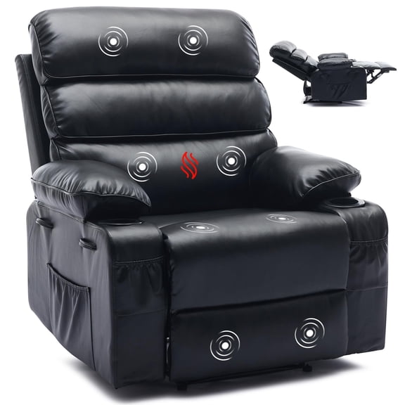 Soonbuy Modern Lounge Chair,PU Leather Extra Wide Manual Recliner for Adults with Massage and Heat, Large Lazy Chair with Comfort Arm and Back for Living Room, Bedroom