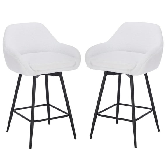 Soonbuy Modern Swivel Bar Stools Set of 2, 26" Counter Height Bar Stools for Kitchen Island, Upholstered Sherpa Fabric Barstools Island Chairs with Backs and Metal Legs, White/Black