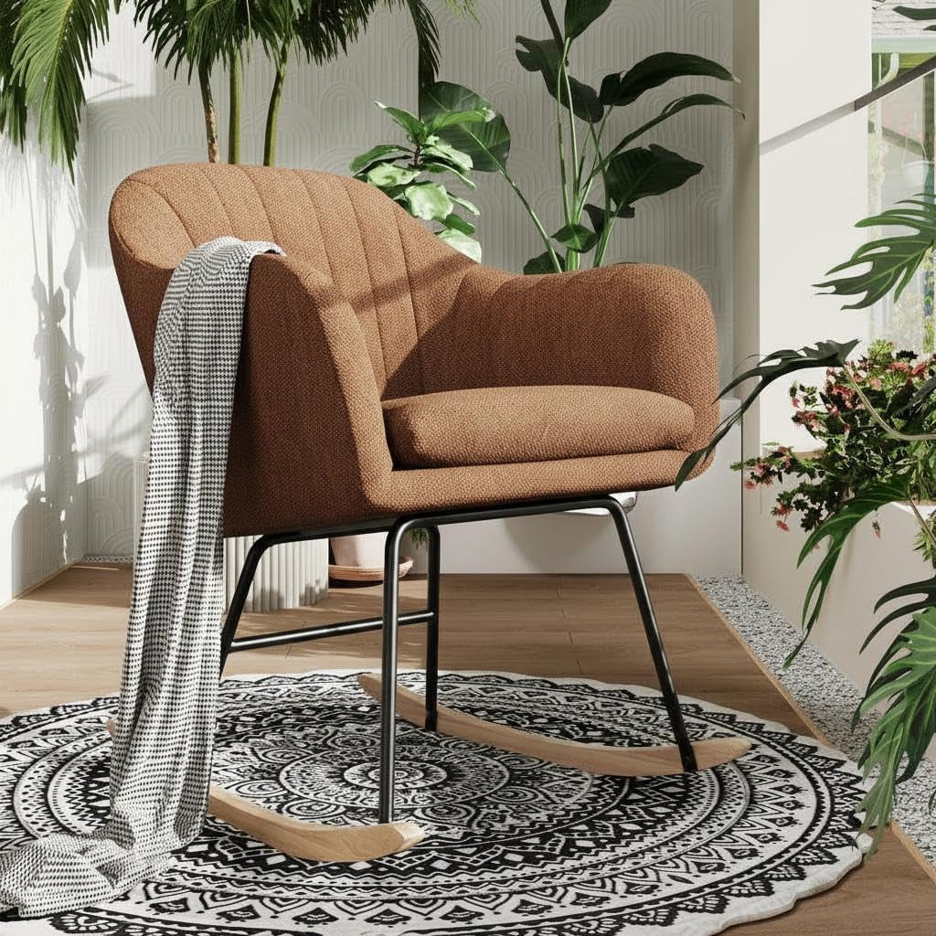 Soonbuy Nursery Rocking Chair with High Back & Padded Armrests, Upholstered Glider Rocker with Rubber Wood Legs, 350 LBS Modern Accent Chair for Nursery Living Room Bedroom Office