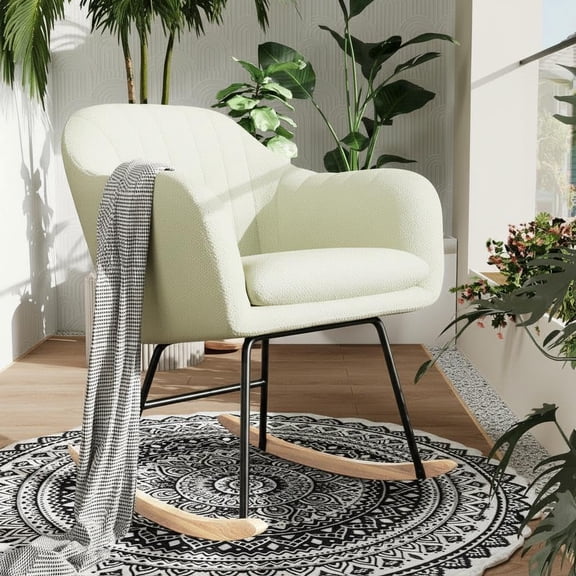 Soonbuy Nursery Rocking Chair with High Back & Padded Armrests, Upholstered Glider Rocker with Rubber Wood Legs, 350 LBS Modern Accent Chair for Nursery Living Room Bedroom Office