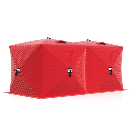 Soonbuy Pop Up Ice Fishing Tent for 6-8 People, Portable Insulated Hub Shelter with Windproof Design, 210d Oxford Fabric Winter Shelter Includes Anchors & Bag