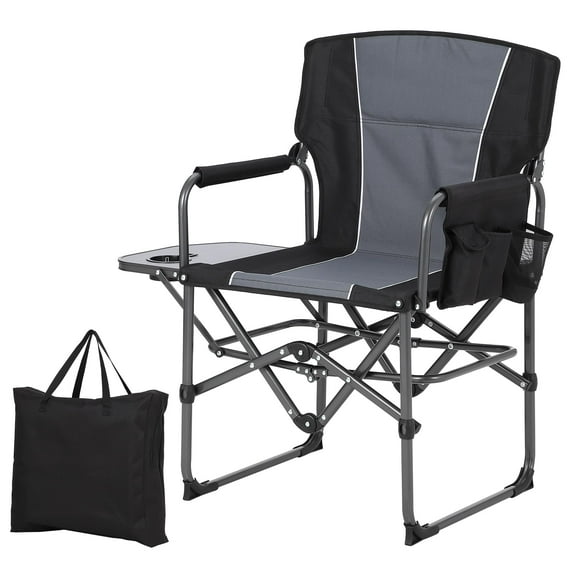 Soonbuy Portable Lawn Chair with Side Table, Folding Camping Chairs for Adults, Side Pocket & Beverage Holder, Heavy Duty Director Chair for Outside Rv Beach Yard Garden Deck