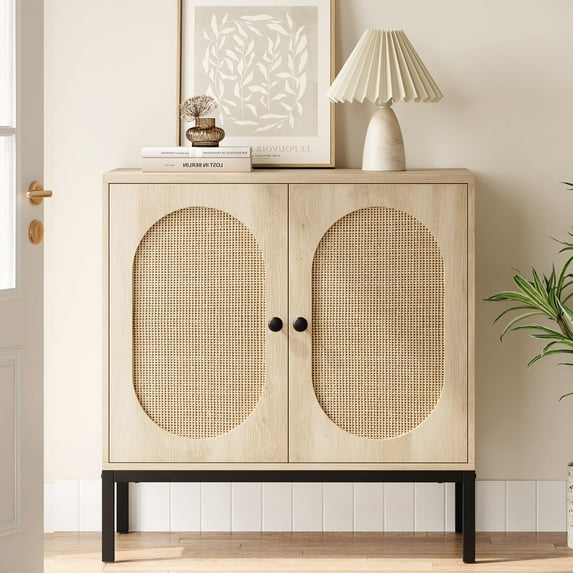 Soonbuy Rattan Accent Cabinet Sideboard, with Doors and Shelves, Natural