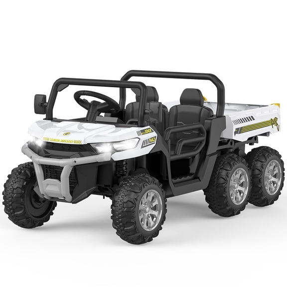 Soonbuy Remote Control Electric UTV Vehicles, 2 Seater,6 Wheels with 4x75W Motor Electric Ride On Dump Truck, White