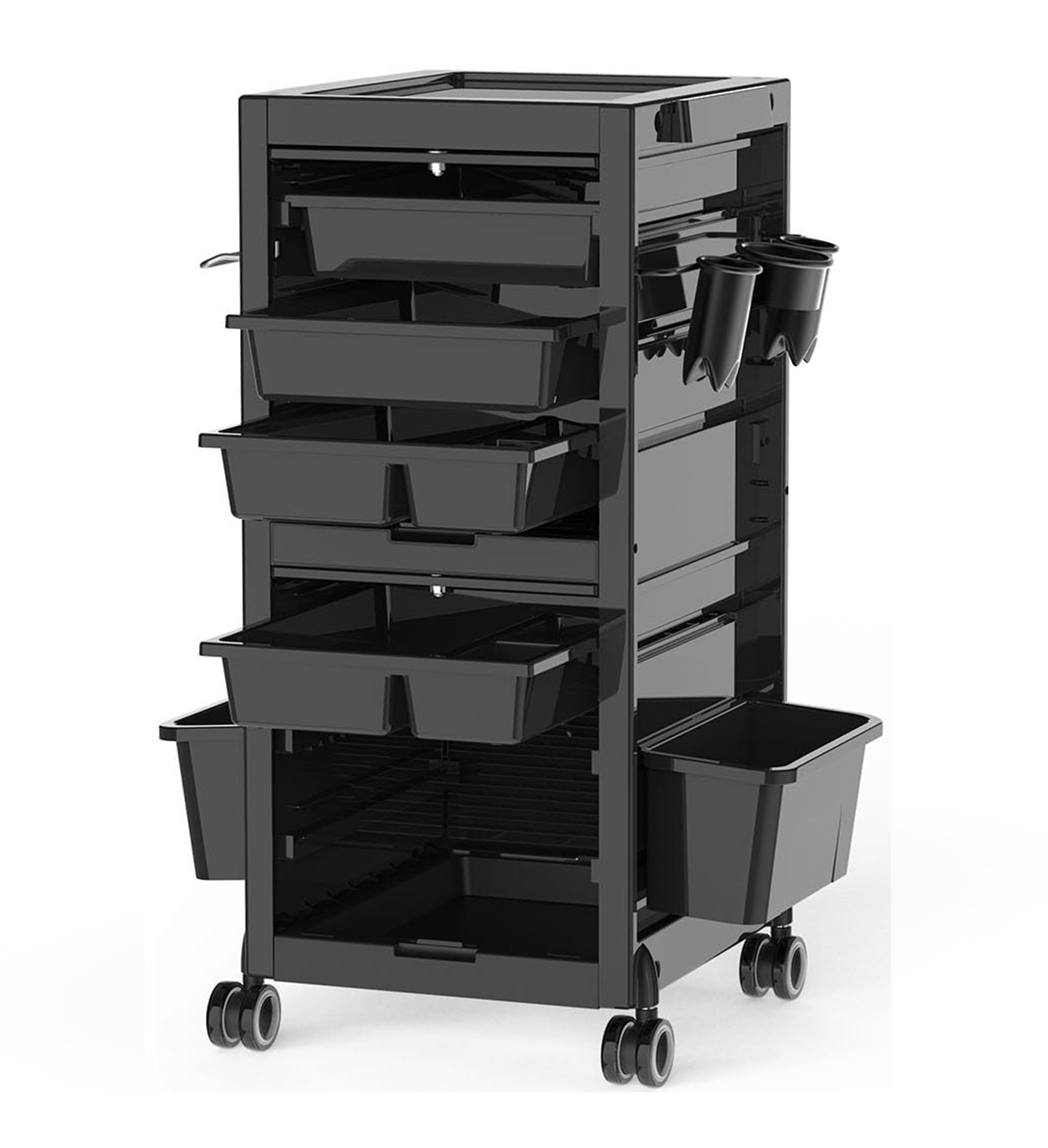 Black Rolling Hairdressing Tool Cart with Lockable Trays