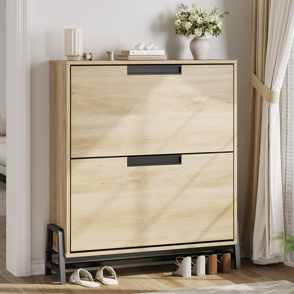 Soonbuy Shoe Storage Cabinet with 2 Flip Drawers, Freestanding Shoe Organizer with Metal Legs, Adjustable Shelf Narrow Shoe Rack Cabinet for Entryway, Hallway, Living Room