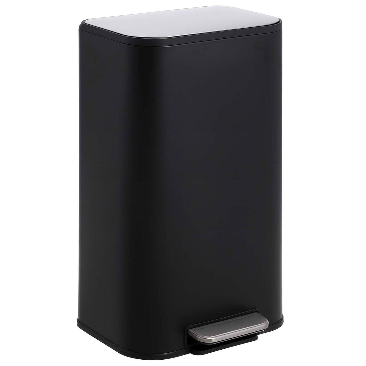 Soonbuy Slim Bathroom Trash Can, 5.3 Gal/20L Stainless Steel Waste Bins, Soft-Close Lid, Step-on Garbage Bin, Narrow Recycle Bins for Kitchen, Office, Bathroom, Black (with Removable Inner Bucket)