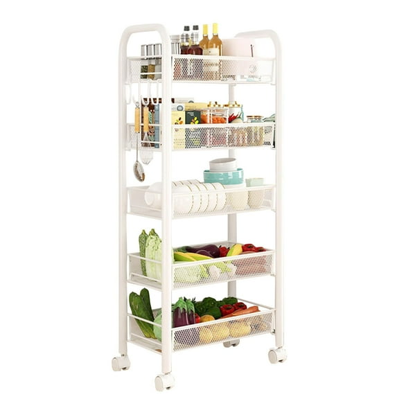 Soonbuy Slim Rolling Storage Cart 4 Tier Organizer Mobile Shelving Unit Utility Cart Tower Rack with Wheels for Kitchen Bathroom Laundry Narrow Places Office,White,Black