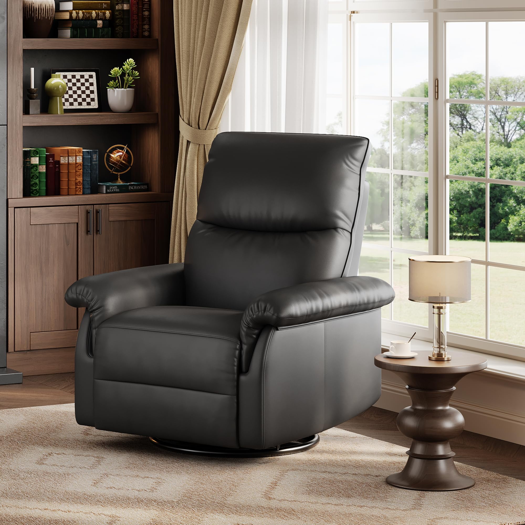 Soonbuy Swivel Rocking Nursery Recliner Chair, Rocker Recliner Glider Deep Seat, PU Leather Sofa Chair with high Backrest for Nursery, Living Room, Bedroom & Home Movie Theater, Orange/Black