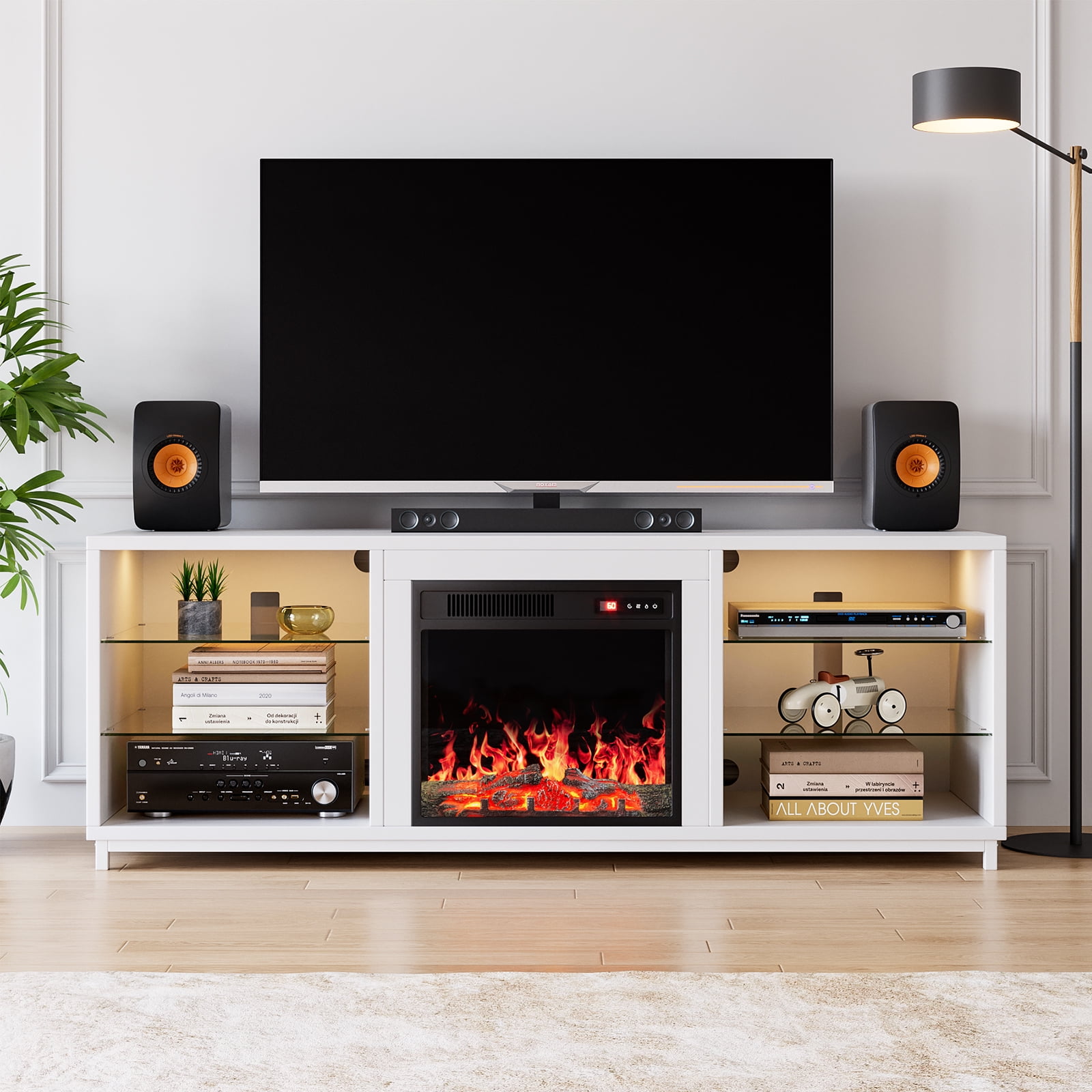 Soonbuy TV Stand without Fireplace for TVs up to 70 Inches, Remote