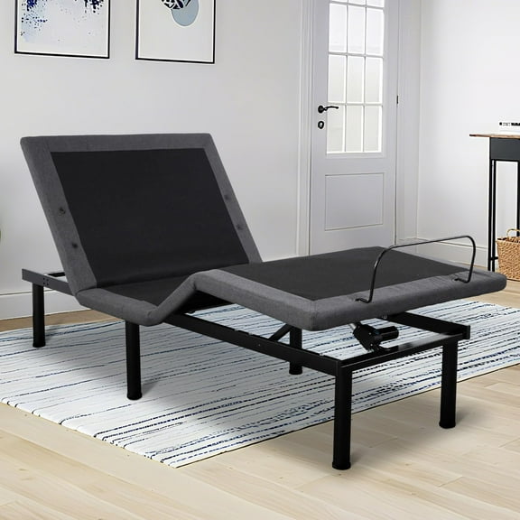 Soonbuy Twin/Queen Adjustable Bed Frame, Bed Base with Massage, Head & Foot Incline, 2 Built-in USB Ports, LED Night Light, Wireless Remote, 4 Adjustable Legs for Bedroom Living Room, Black