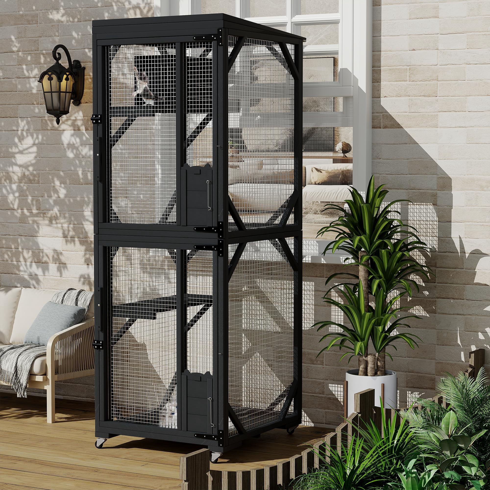 Soonbuy Walk-in Outdoor Cat House, Catio Enclosure with 4 Wheels for Easy Moving, Spacious Weatherproof Cat Cage for Patio & Garden