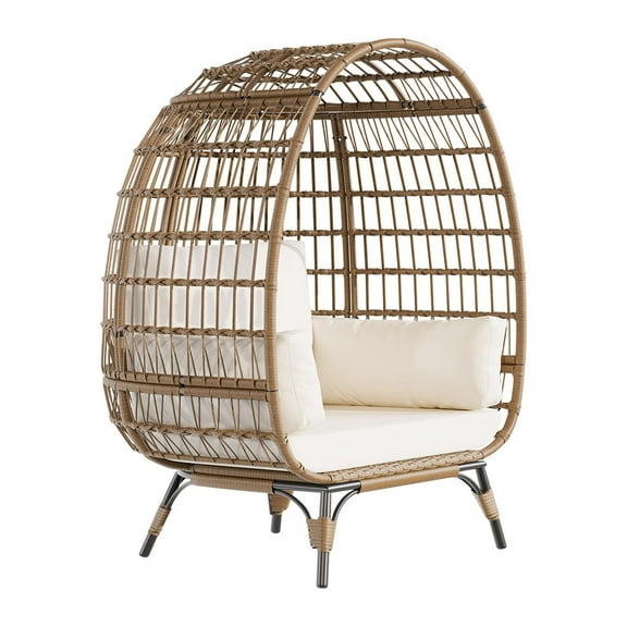 Soonbuy Wicker Egg Chair Outdoor, Oversized Patio Lounge Chair with Cushions & Metal Frame Stand, Egg Rattan Chairs for Balcony, Patio, Living Room