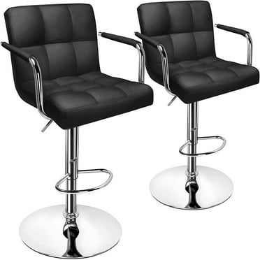 Soontrans Bar Stools Set of 2 Swivel Counter Height Stools with Arms and Back, Adjustable Island Chairs for Kitchen, Modern Barstools with Backrest and Armrest(Black, 2Pcs)