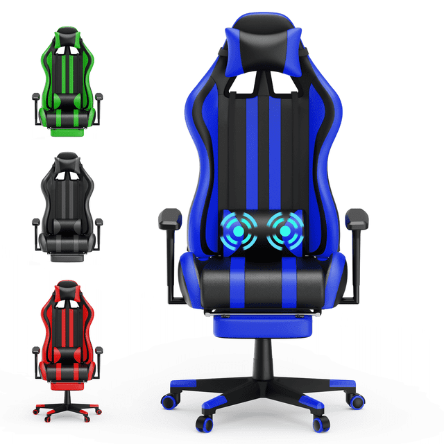 Soontrans Swivel Blue Gaming Chair, Ergonomic with Massage & Rest