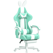 Soontrans Chair Leather Gaming Chair with Footrest and Massage Lumbar Support, Light Green
