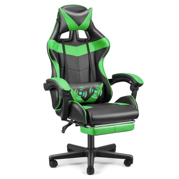 Soontrans Gaming Chair Computer Chair with Footrest, Office Chair with Lumbar Massage Pillow, Racing Ergonomic Game Chair , Swivel Gamers Chair for Adults s, Green