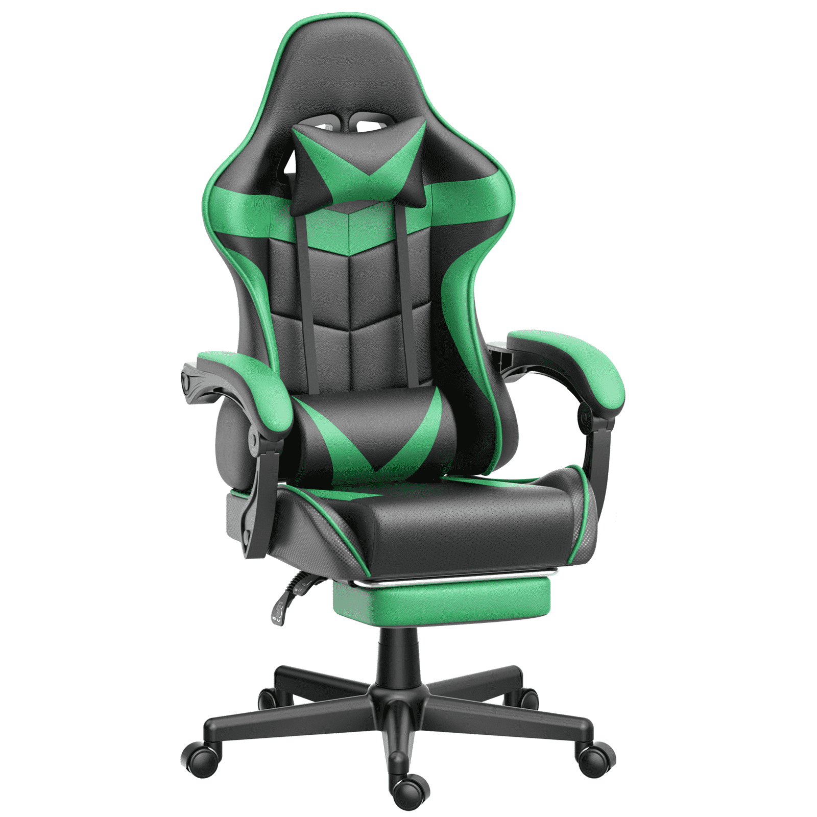Soontrans Gaming Chair with Footrest, Ergonomic Swivel Computer Game Chair, Gamer Chair with Headrest & Massage Lumbar Support, Office Desk Chairs, Green