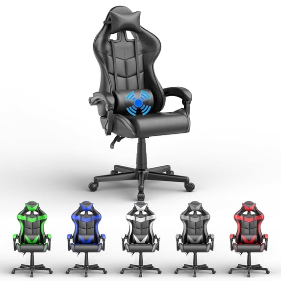 Soontrans Gaming Chair with Massage, High Back Computer Gamer Chair for Adults and s, Ergonomic Game Chair with Adjustable Headrest and Lumbar Support (Black)