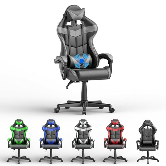 Soontrans Gaming Chair with Massage, High Back Computer Gamer Chair for Adults and s, Ergonomic Game Chair with Adjustable Headrest and Lumbar Support (Grey)