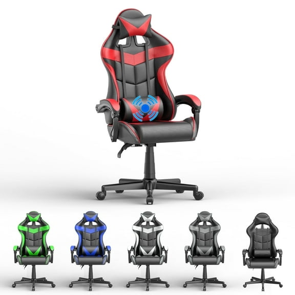 Soontrans Gaming Chair with Massage, High Back Computer Gamer Chair for Adults and s, Ergonomic Game Chair with Adjustable Headrest and Lumbar Support (Red)