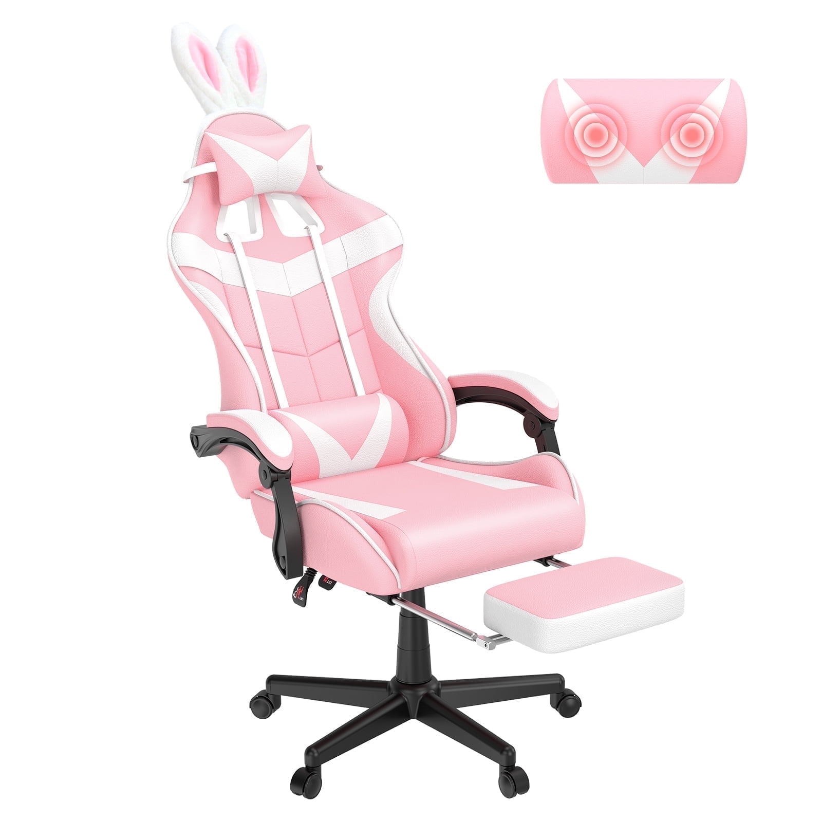 Soontrans Pink Gaming Office Chair Swivel Design Footrest Massage Lumbar Support PU Leather Ergonomic Walmart