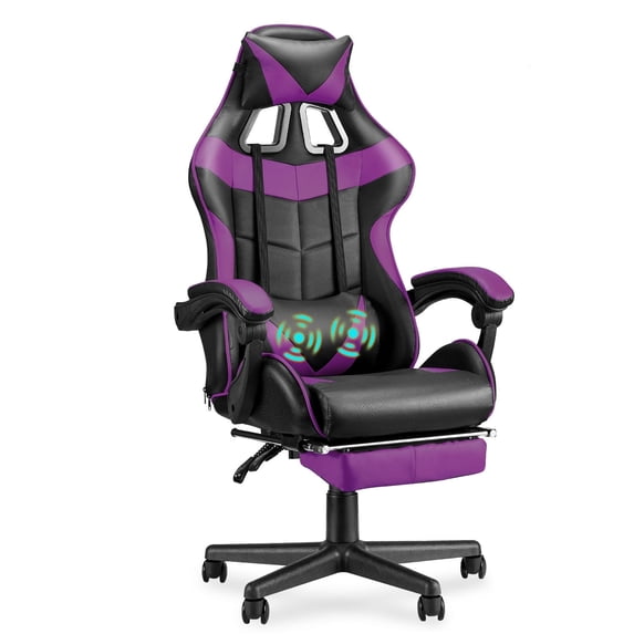 Soontrans Gaming Chair office chair with footrest, Computer Chair with Massage Lumber Pillow, High Back Ergonomic Gamer Chairs, Swivel Game Desk Chair, Purple