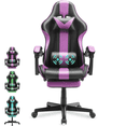 thumbnail image 1 of Soontrans Gaming Chair with Footrest, Office Computer Chair with Massage Lumbar Pillow and Headrest, Swivel Leather Gamer Chairs for Adults, Purple, 1 of 7