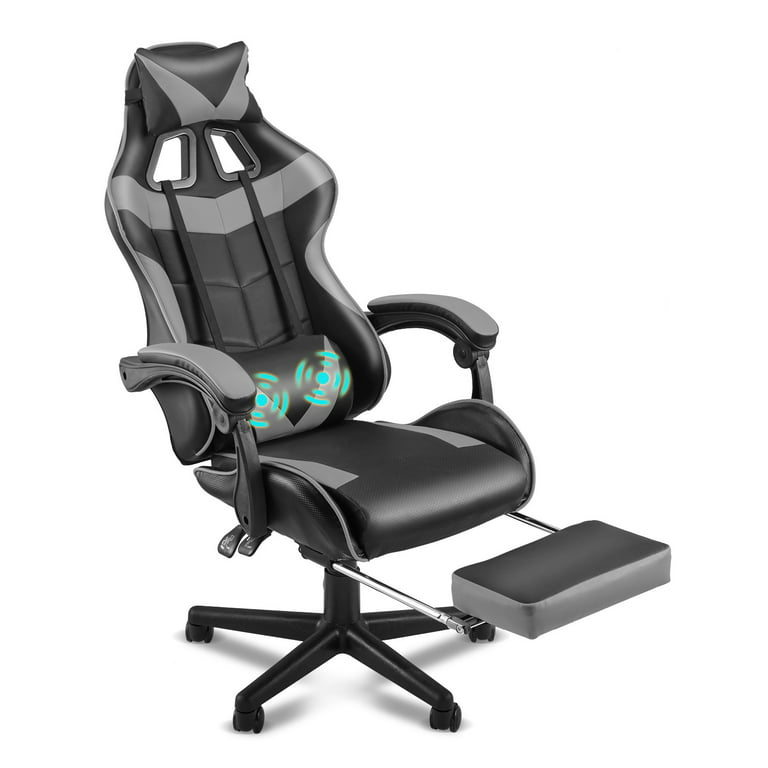 Gtplayer Gaming Chair with Footrest and Ergonomic Lumbar Massage Pillow, White
