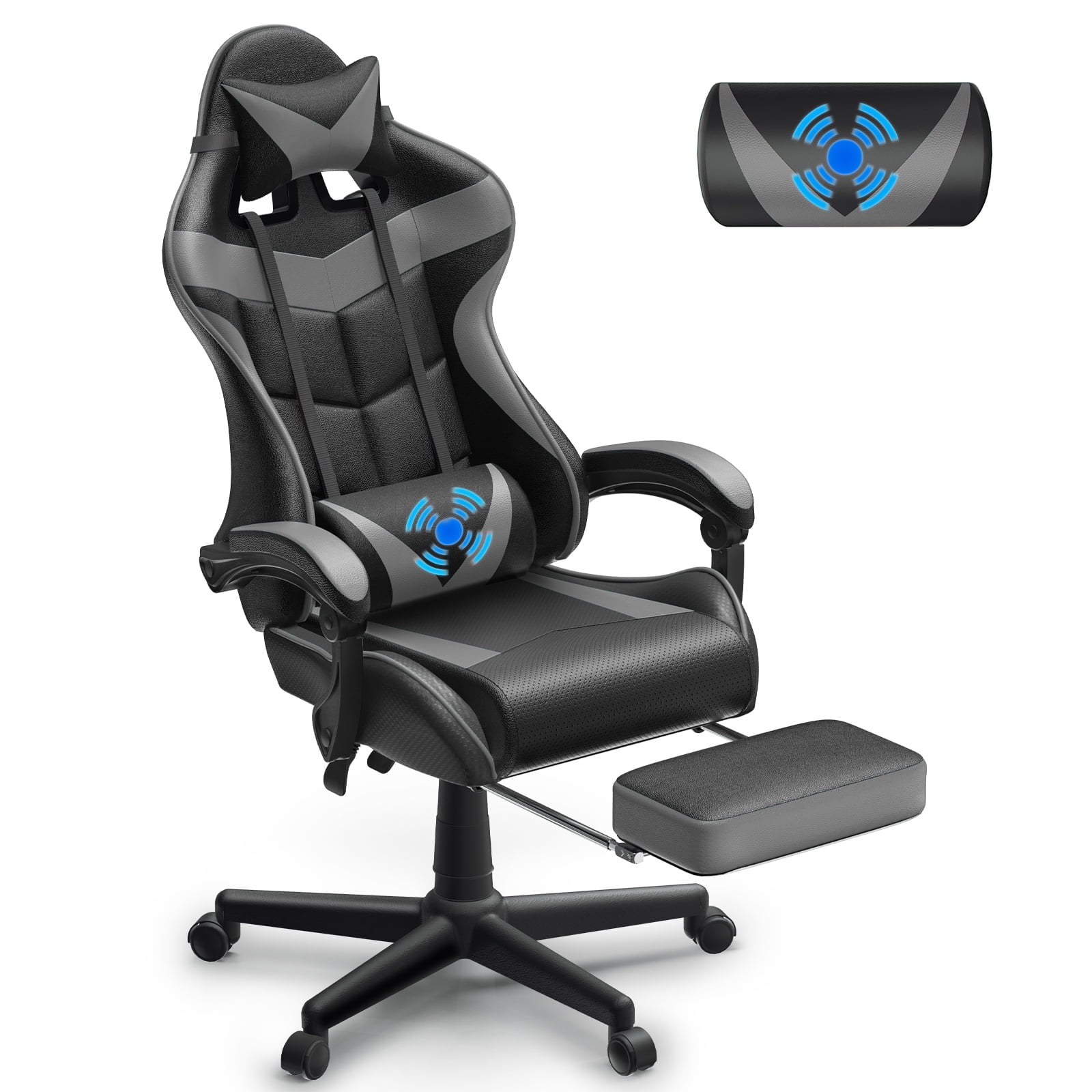 Massage Gaming Recliner Chair, Lumbar Support PU Leather Reclining Gaming Chair Sofa with Footrest Latitude Run Leather Type: Carbon Faux Leather