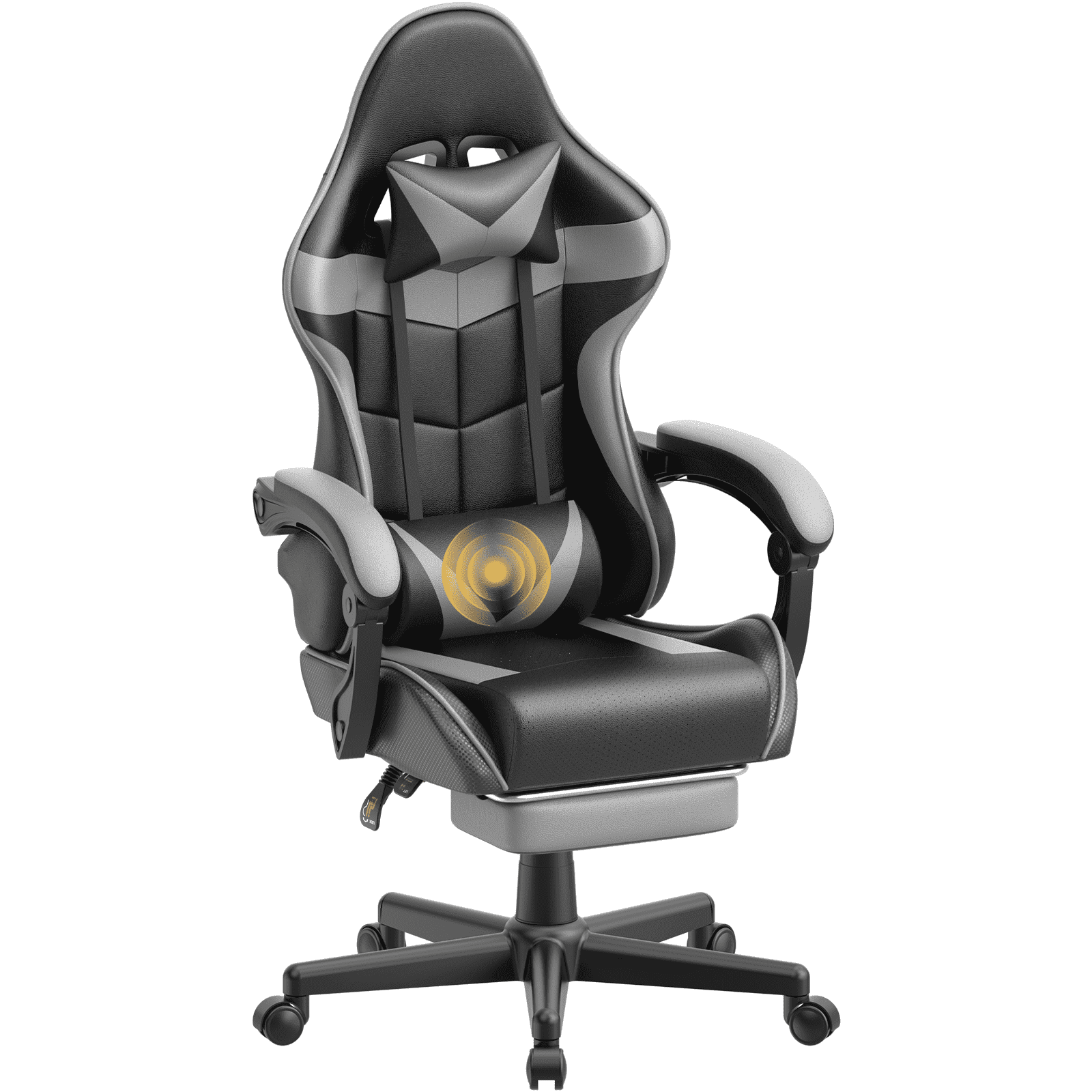 Soontrans Gaming Chair with Footrest and Ergonomic Massage Lumbar Pillow PU Leather Office Chair, Gray