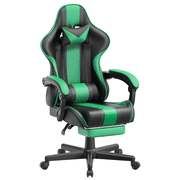 Soontrans Gaming Chair with Massage, Ergonomic High Back Office Chair with Footrest & Lumbar Pillow Swivel Leather, Green
