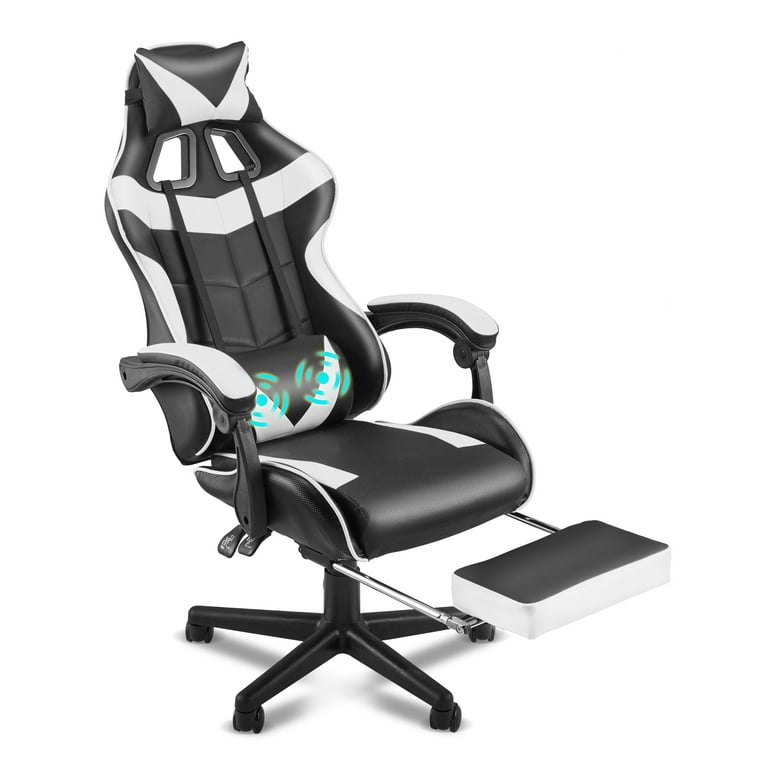 Soontrans Gaming Chair with Footrest, Ergonomic Lumbar Massage Pillow  Chair, PU Leather Office Chair, Purple