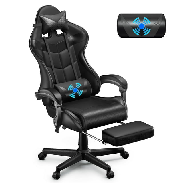 Soontrans Massage Gaming Chair with Footrest, Ergonomic Leather Office