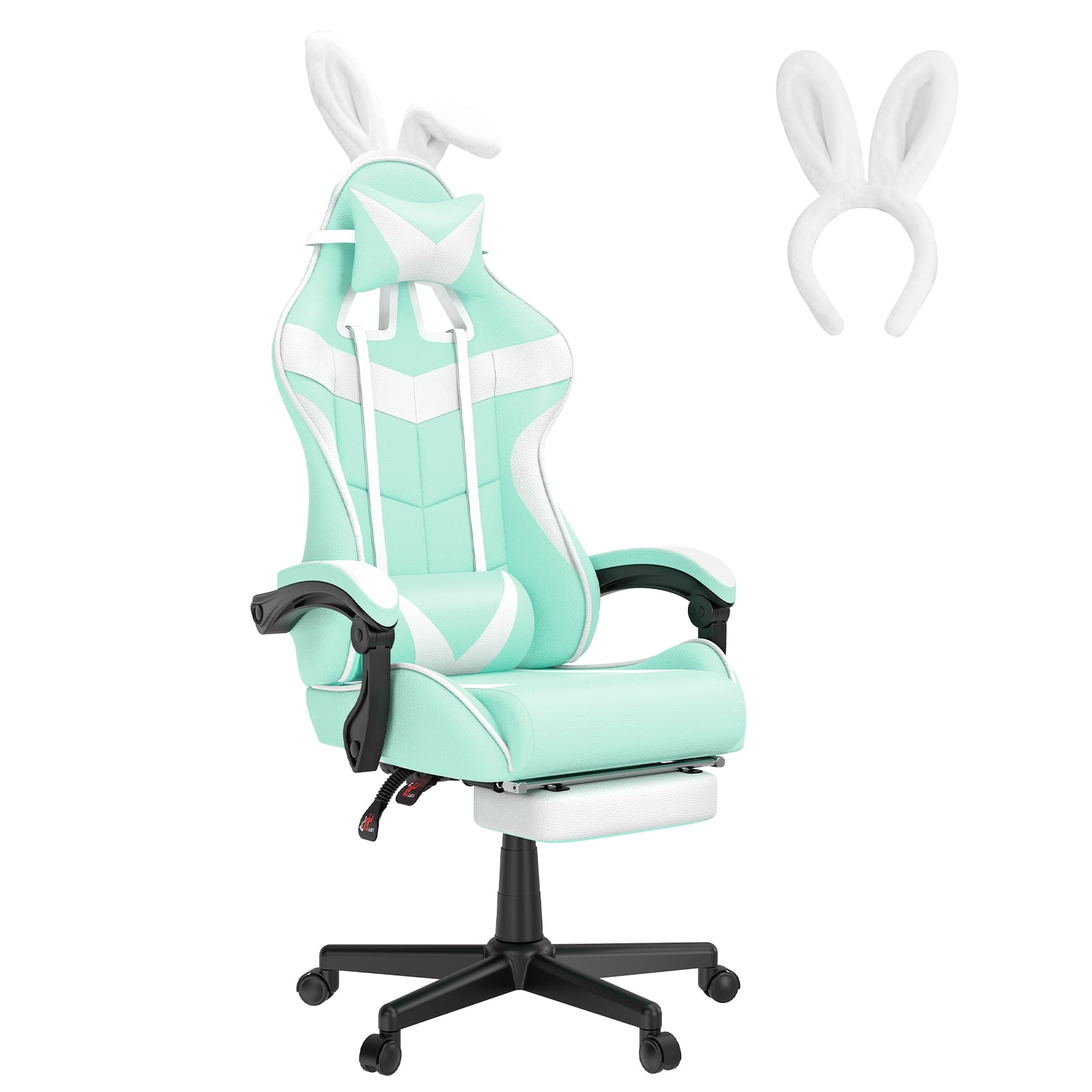 SOONTRANS Purple Gaming Chair with Footrest, Lovely Cute Bunny Ear Game Gamer Computer Chair with Massage Lumbar Support Headrest, Kawaii Desk Chair Chairs for Granddaughter,Sister,Girlfriend