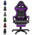thumbnail image 1 of Soontrans Purple Gaming Chair with Footrest, High Back Computer Chair with Massage Lumbar Pillow & Headrest, Ergonomic Leather Game Gamer Chairs, Purple, 1 of 10
