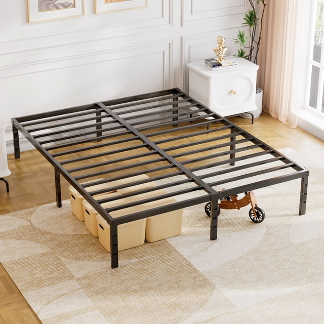 Soontrans Queen Bed Frame Metal with Storage 14 inch, Heavy Duty Metal ...