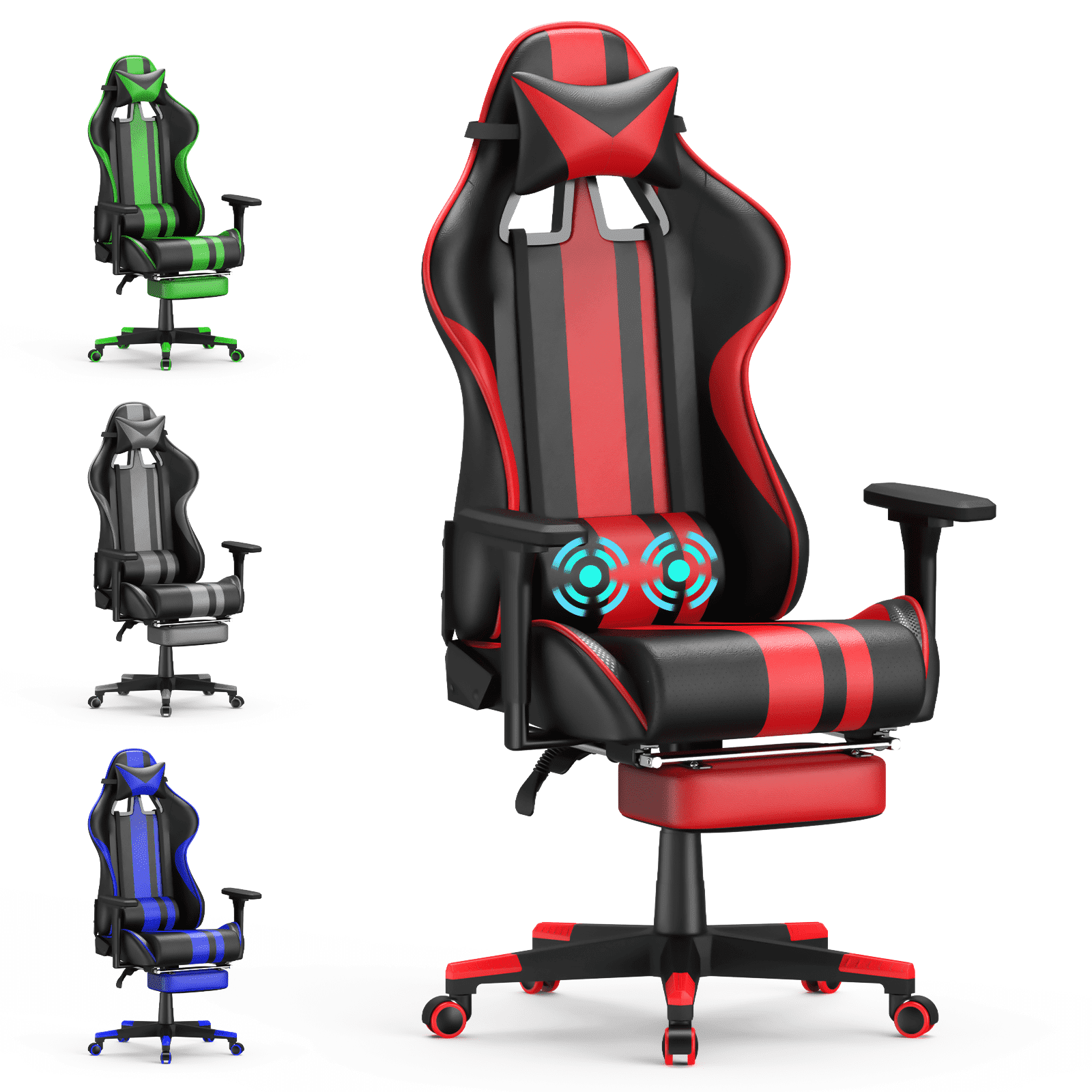 Soontrans Red Gaming Chair with Footrest, Leather Ergonomic Gaming