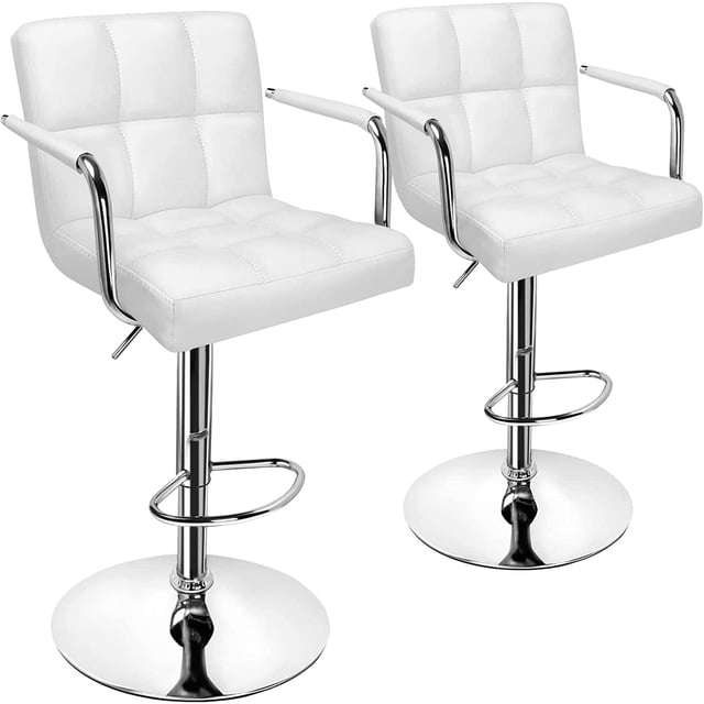 Soontrans Bar Stools Set of 2 Swivel Counter Height Stools, Adjustable Island Chairs for Kitchen with Back and Arms, Modern Barstools with Backrest and Armrest (White, 2Pcs)