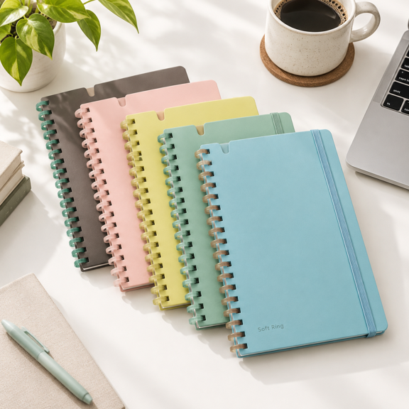 Sooofa Soft Ring Notebook 0.2 Inch (4 Mm) Grid Ruled 80 Sheets A5 Deformation Set Of 5 Colors (su-sv738s4)